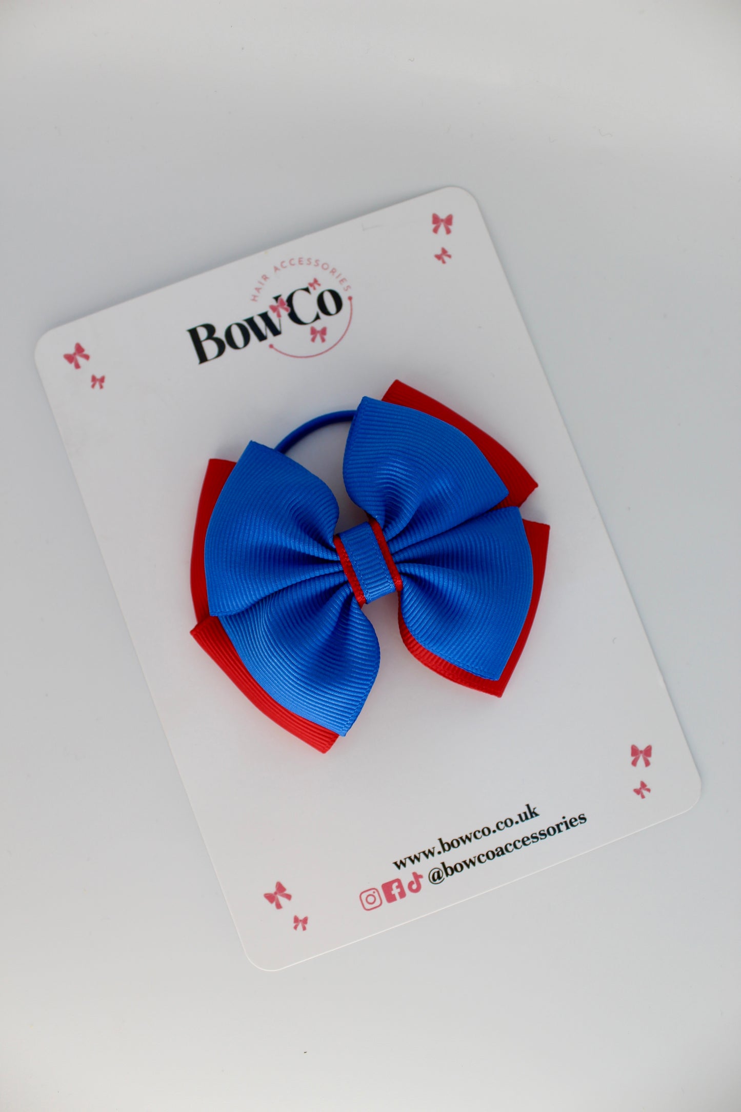 School Bow Royal Blue and Red - Layer Edge Bow - Elastic