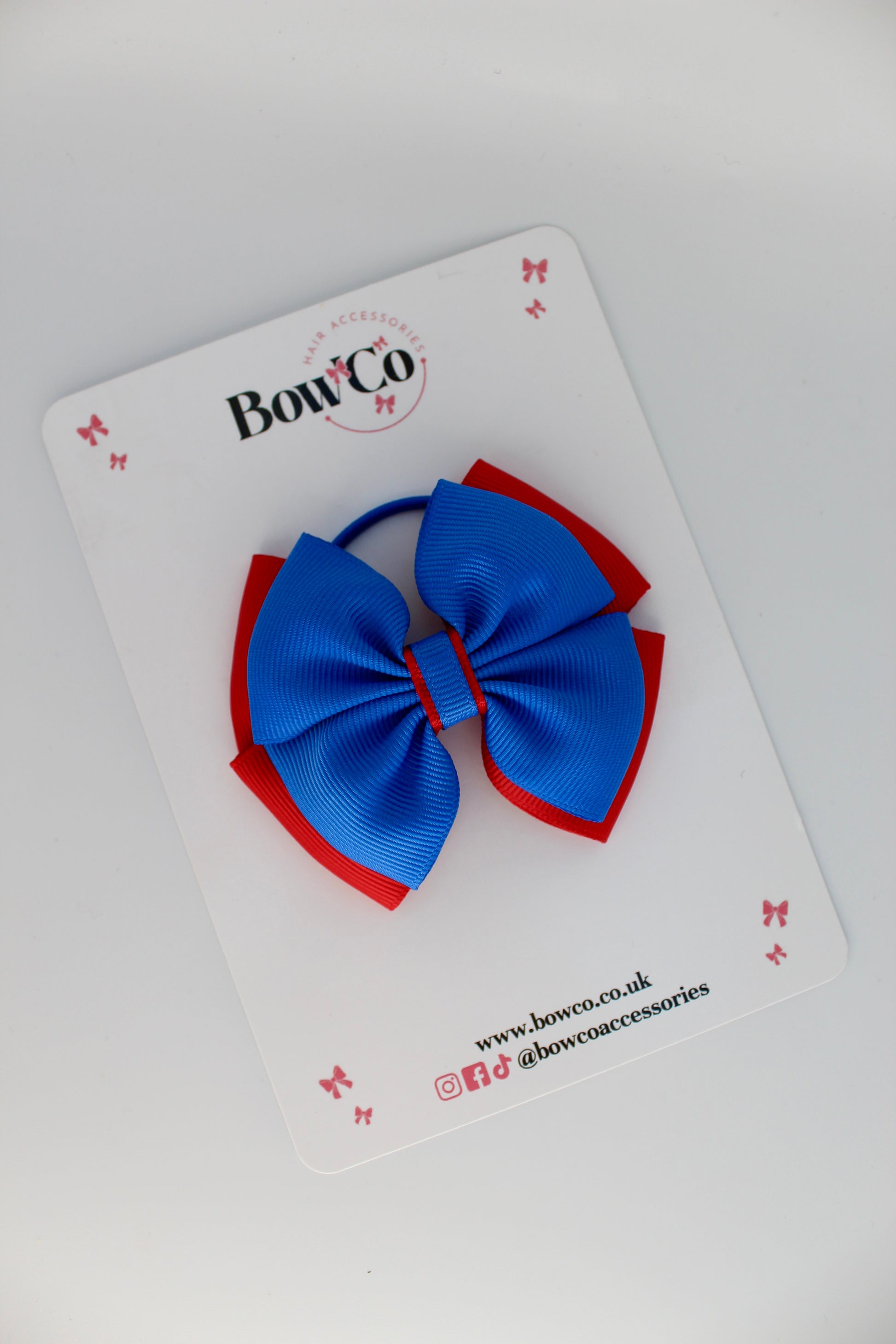 School Bow Royal Blue and Red - Layer Edge Bow - Elastic