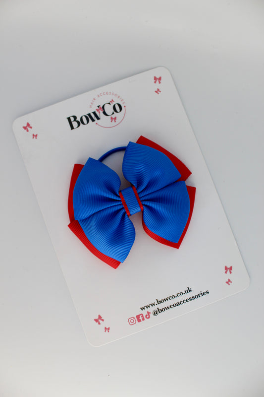 School Bow Royal Blue and Red - Layer Edge Bow - Elastic