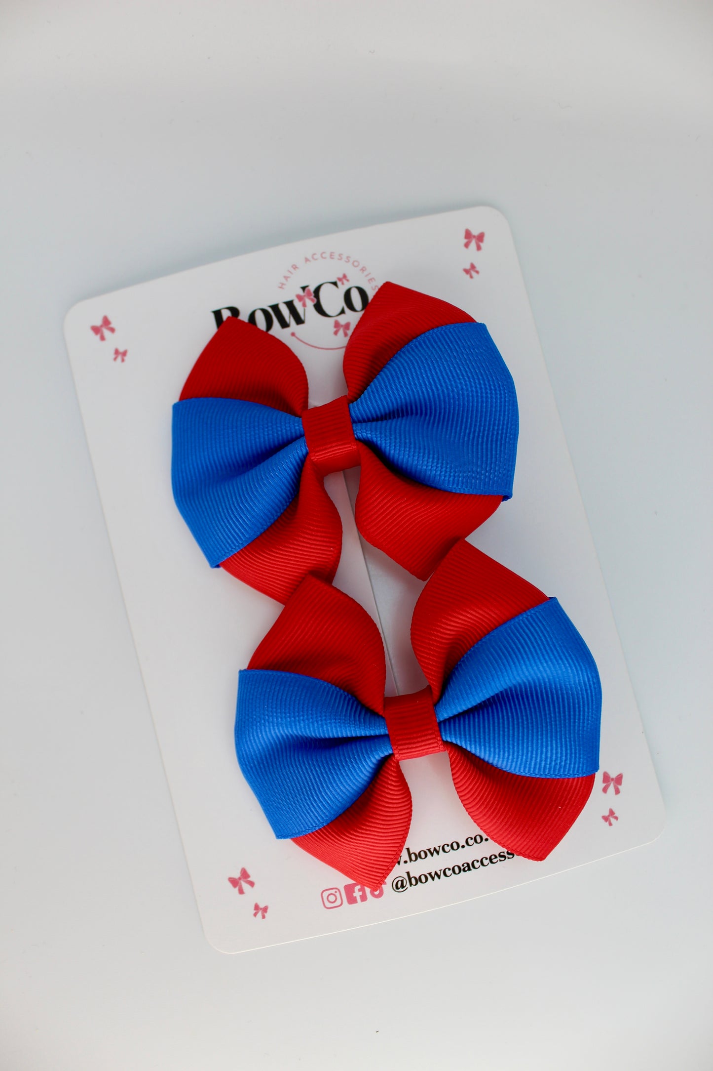School Bows Royal Blue and Red - Round Tuxedo Bow Set - Clip