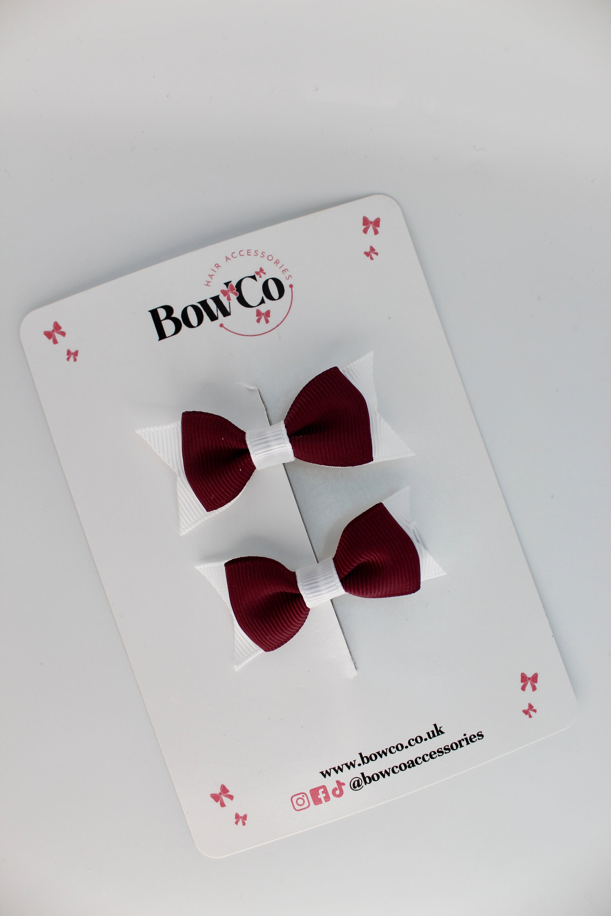 School Bows Burgundy and White - Layer Tail Bow Set - Clip