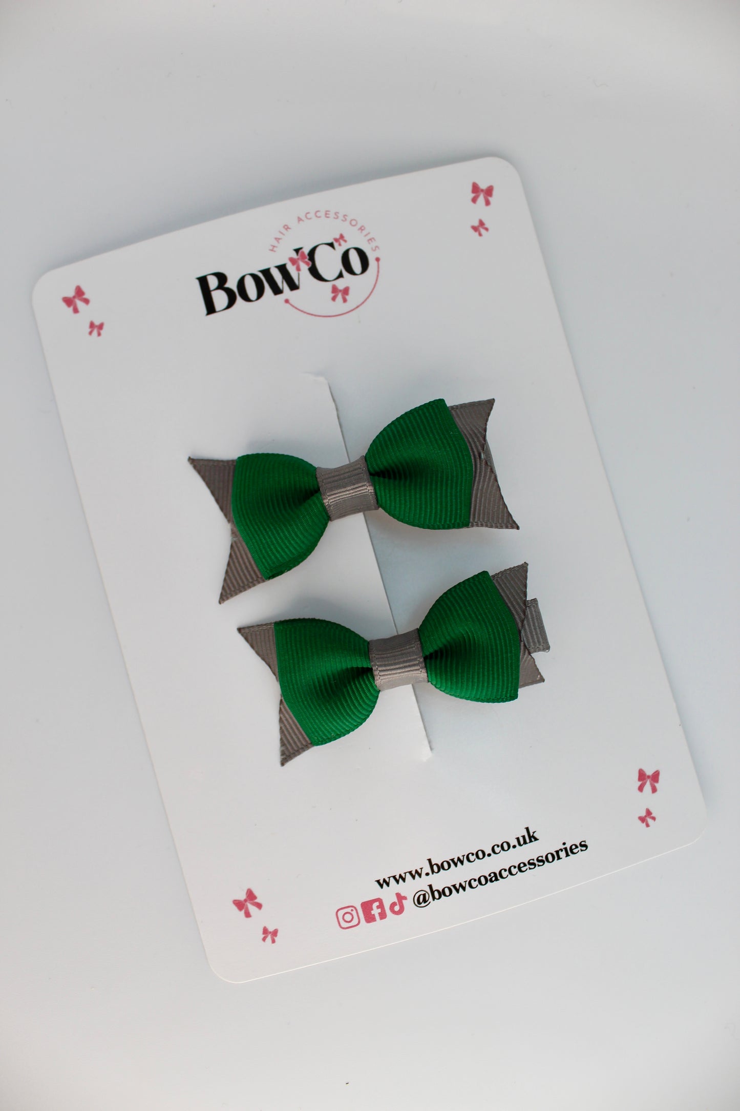 School Bows Green and Grey - Layer Tail Bow Set - Clip