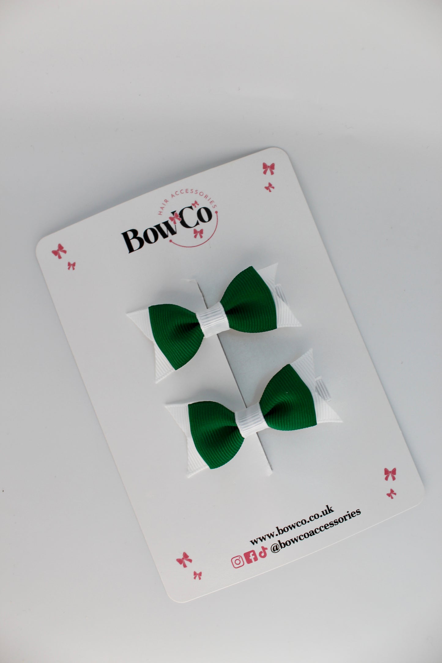 School Bows Green and White - Layer Tail Bow Set - Clip