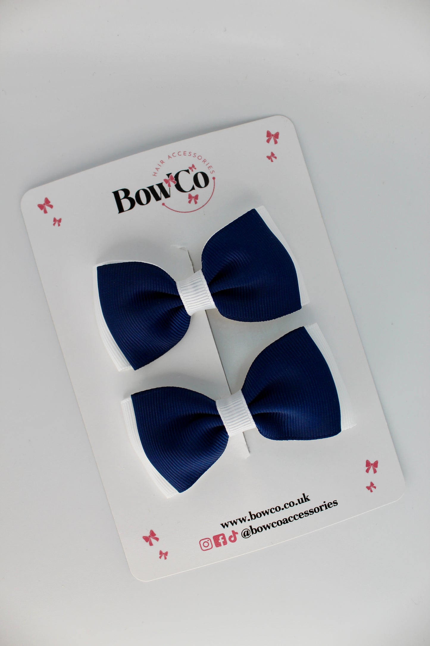 School Bows Navy Blue and White - Double Lapel Bow Set - Clip
