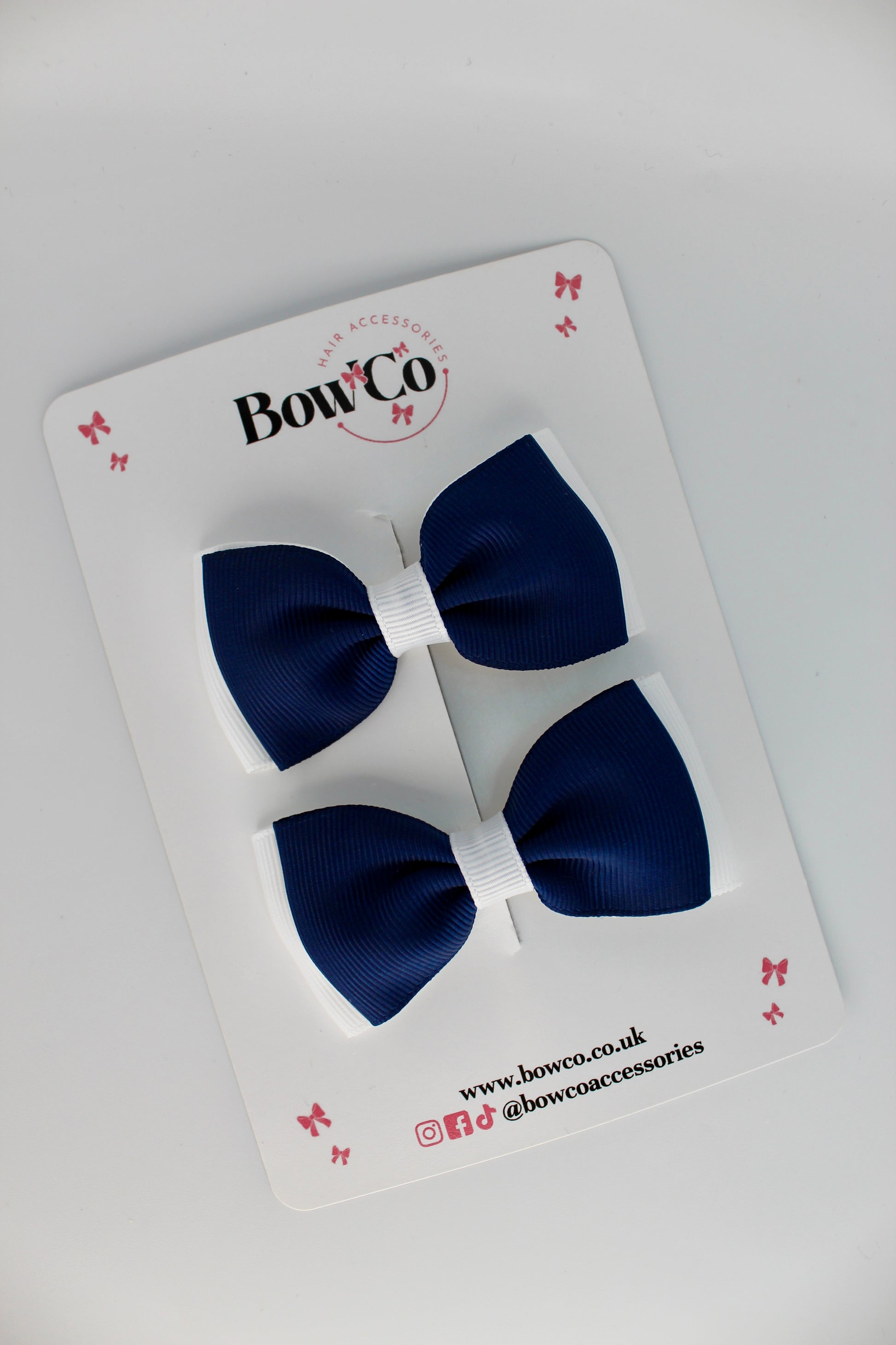 School Bows Navy Blue and White - Double Lapel Bow Set - Clip
