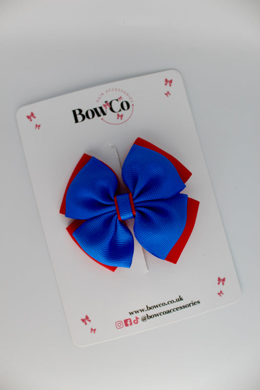 School Bow Royal Blue and Red - Layer Edge Bow - Clip