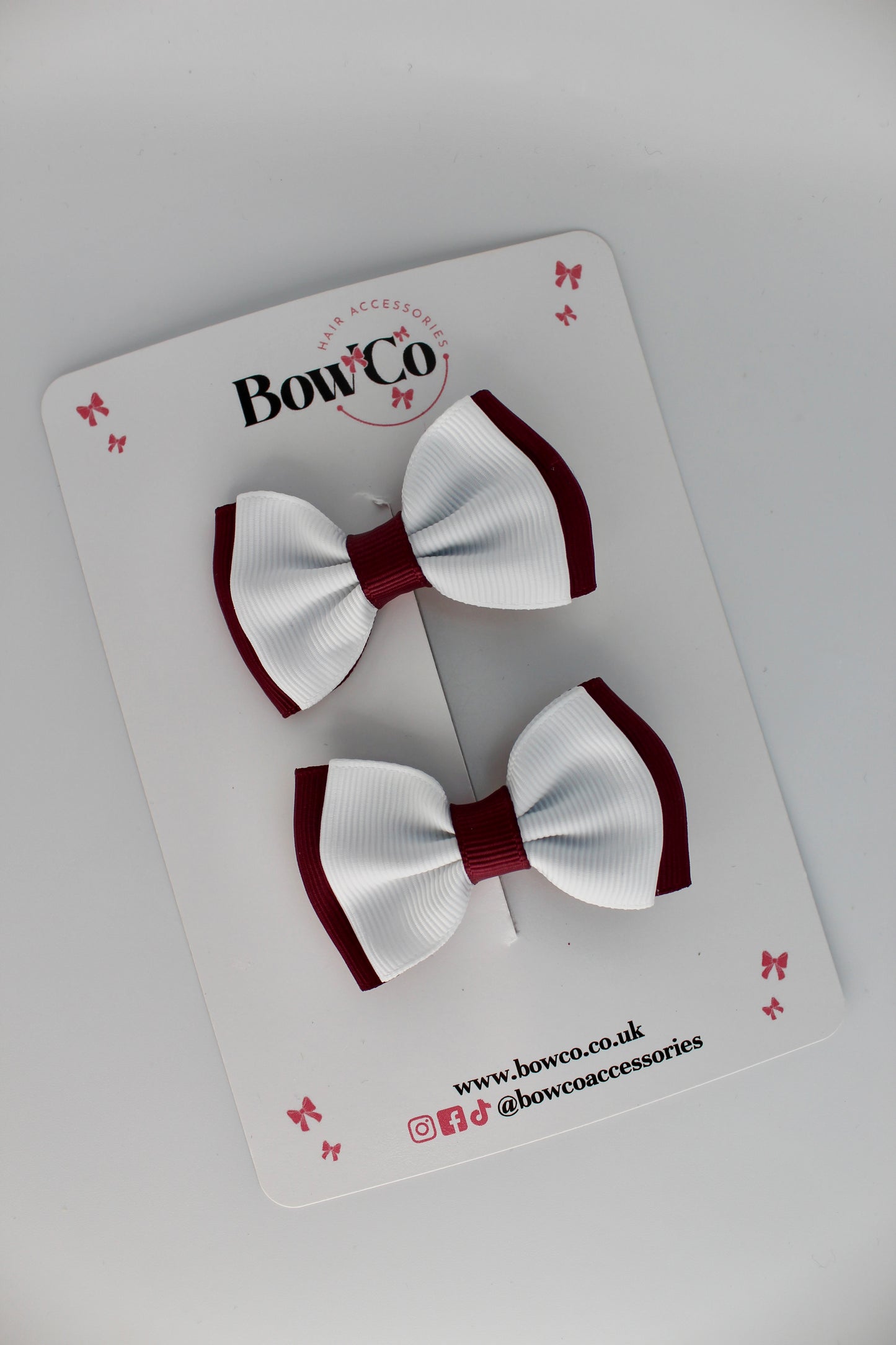 School Bows Burgundy and White - Double Bow Set - Clip