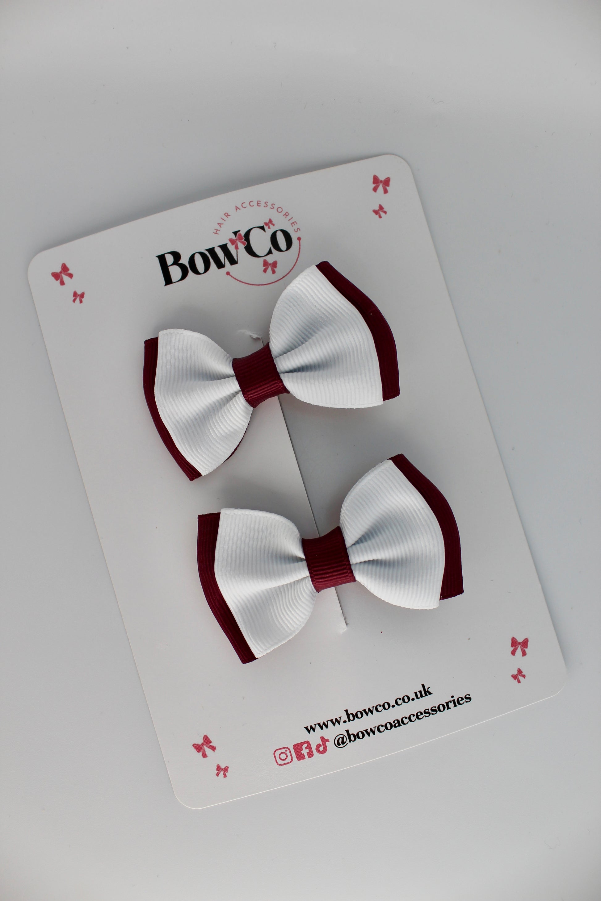 School Bows Burgundy and White - Double Bow Set - Clip