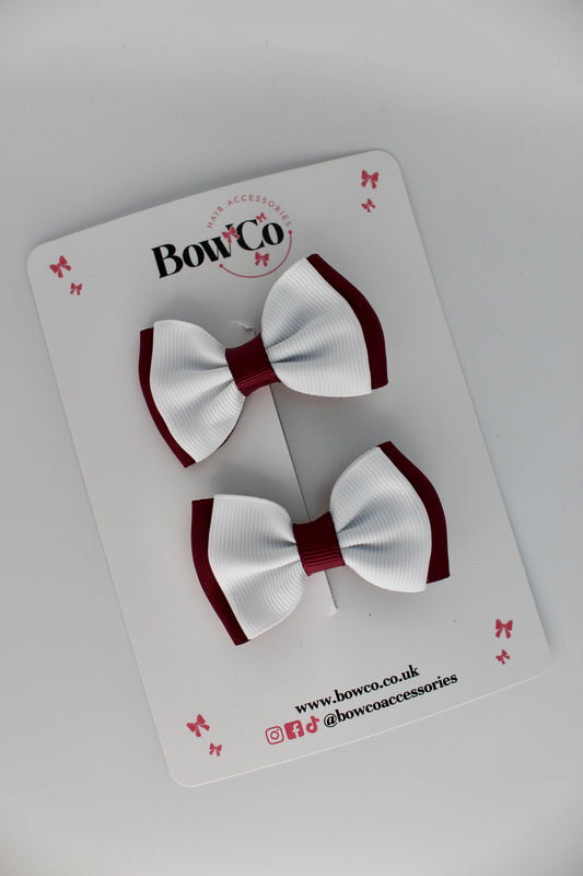 School Bows Burgundy and White - Double Bow Set - Clip