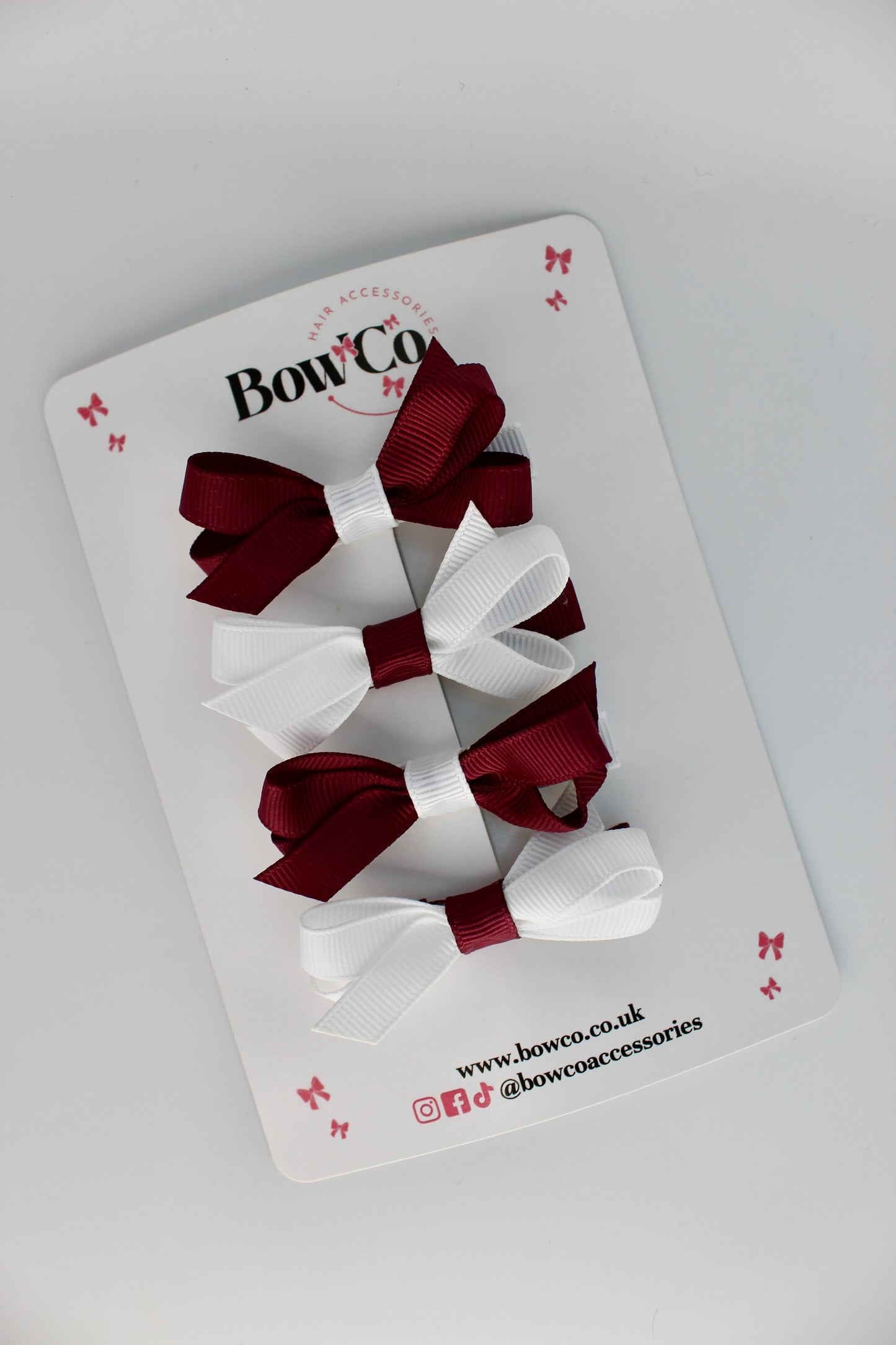 School Burgundy and White Ballerina Bows - Set of 4 - Clip