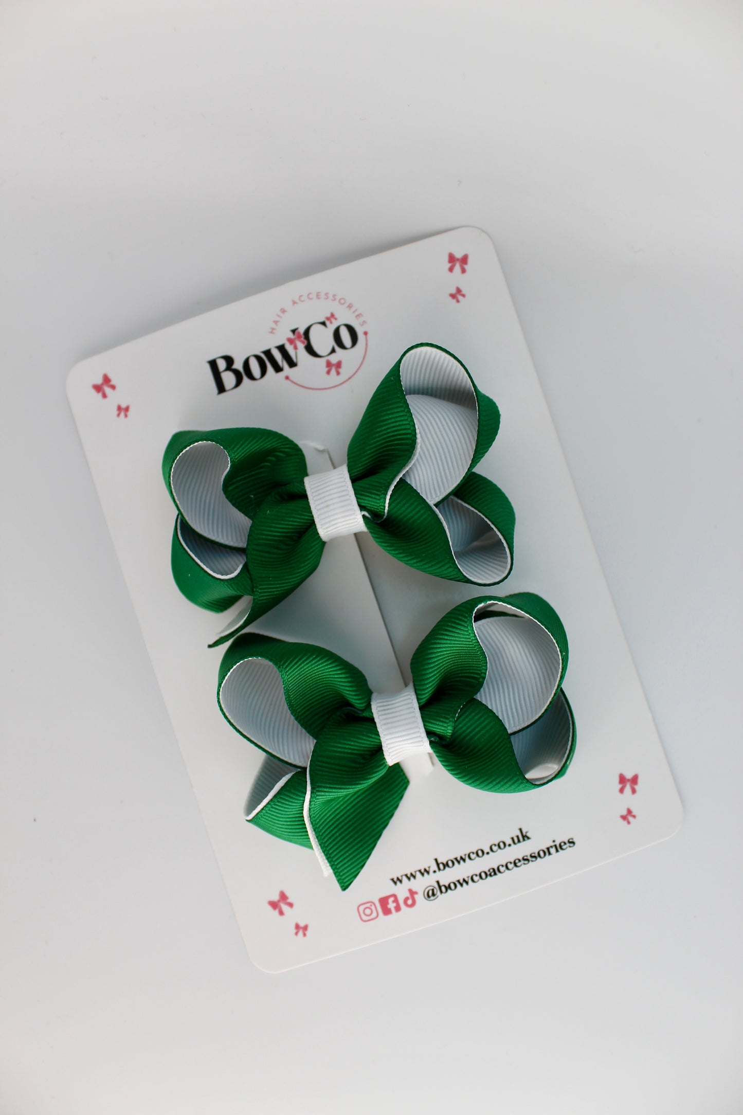 School Bow Green and White - Loop Bow Set - Clip