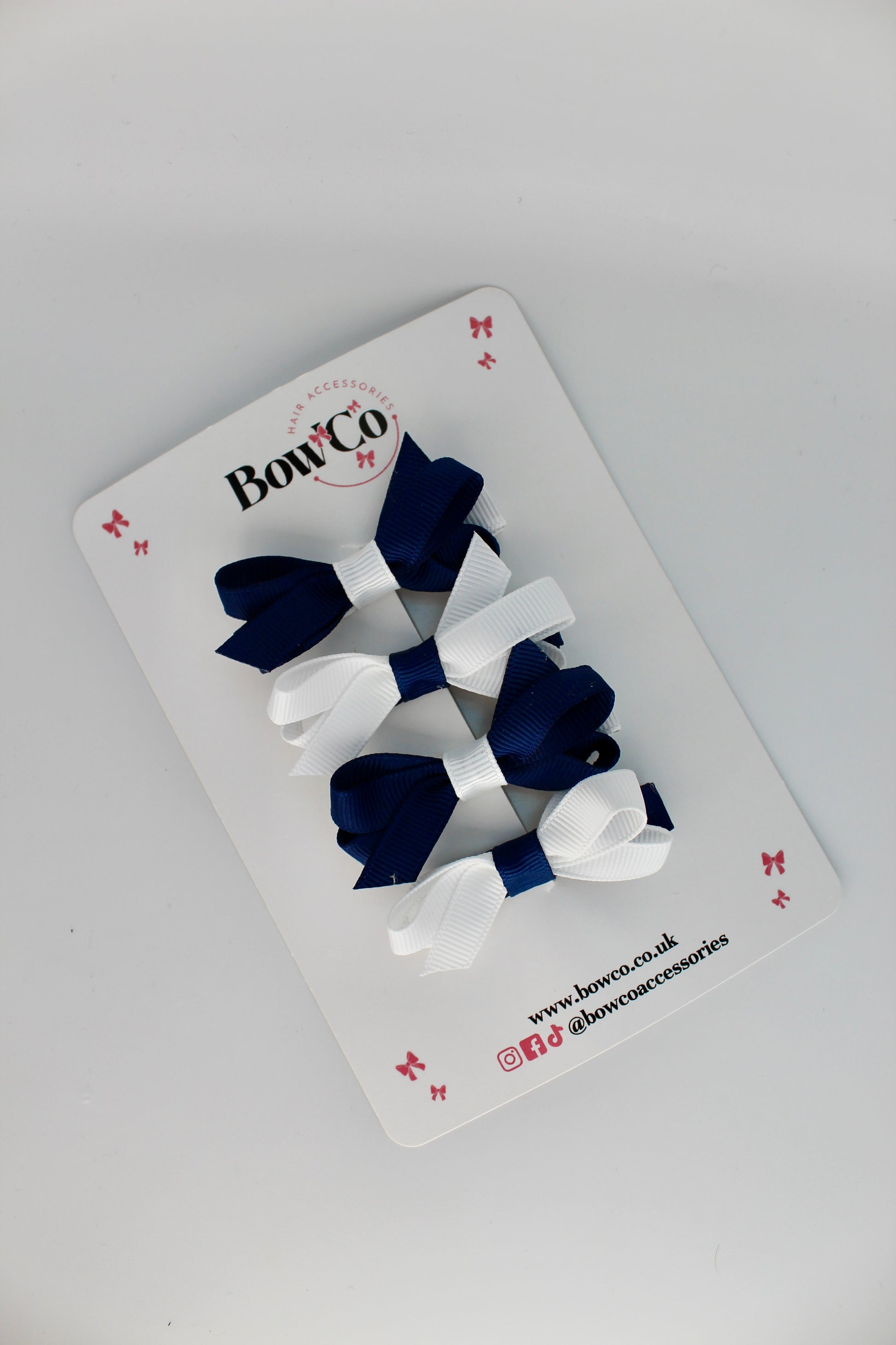 School Navy Blue and White Ballerina Bows - Set of 4 - Clip
