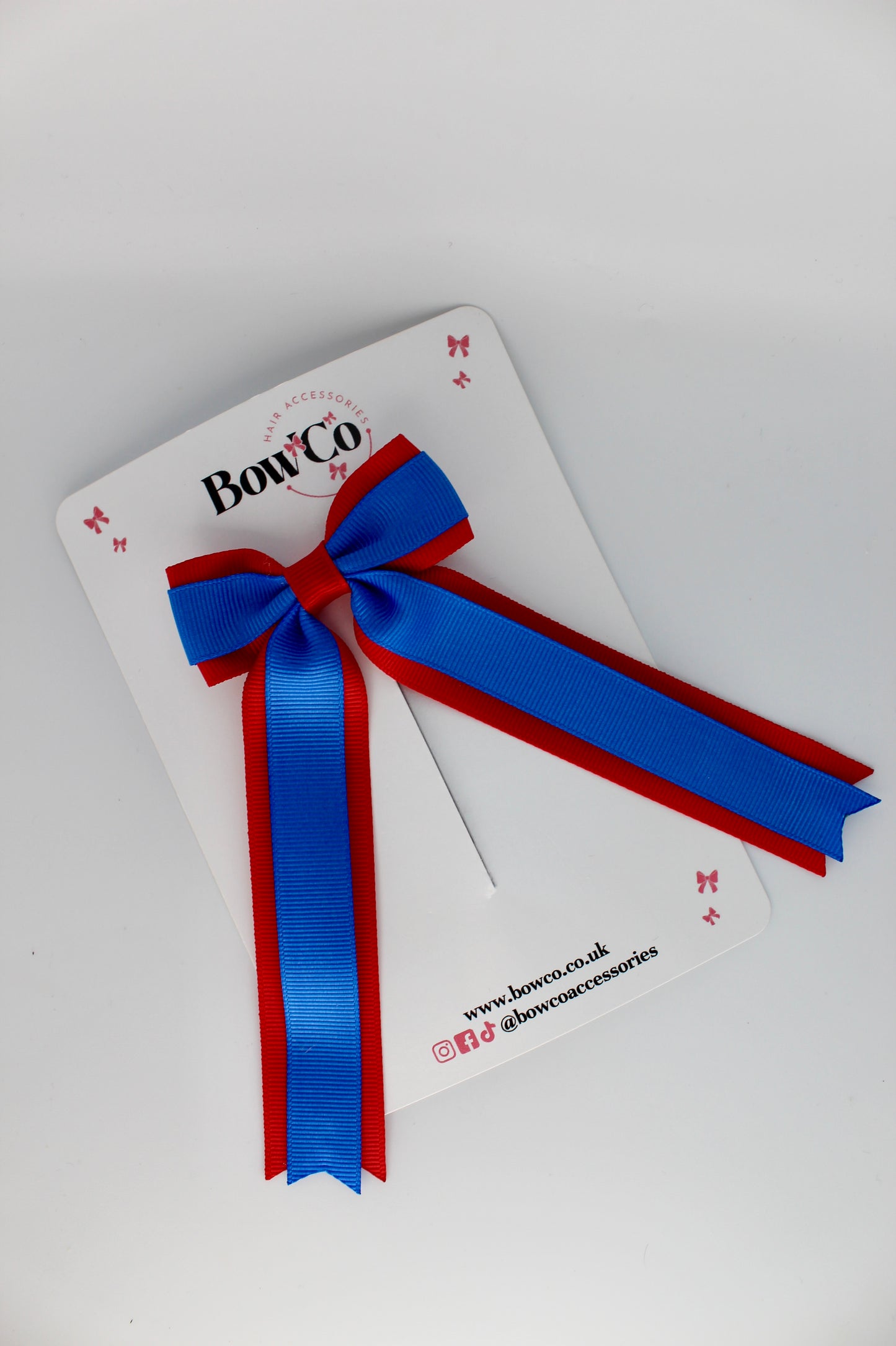 School Royal Blue and Red Tuxedo Tails Bow – Clip