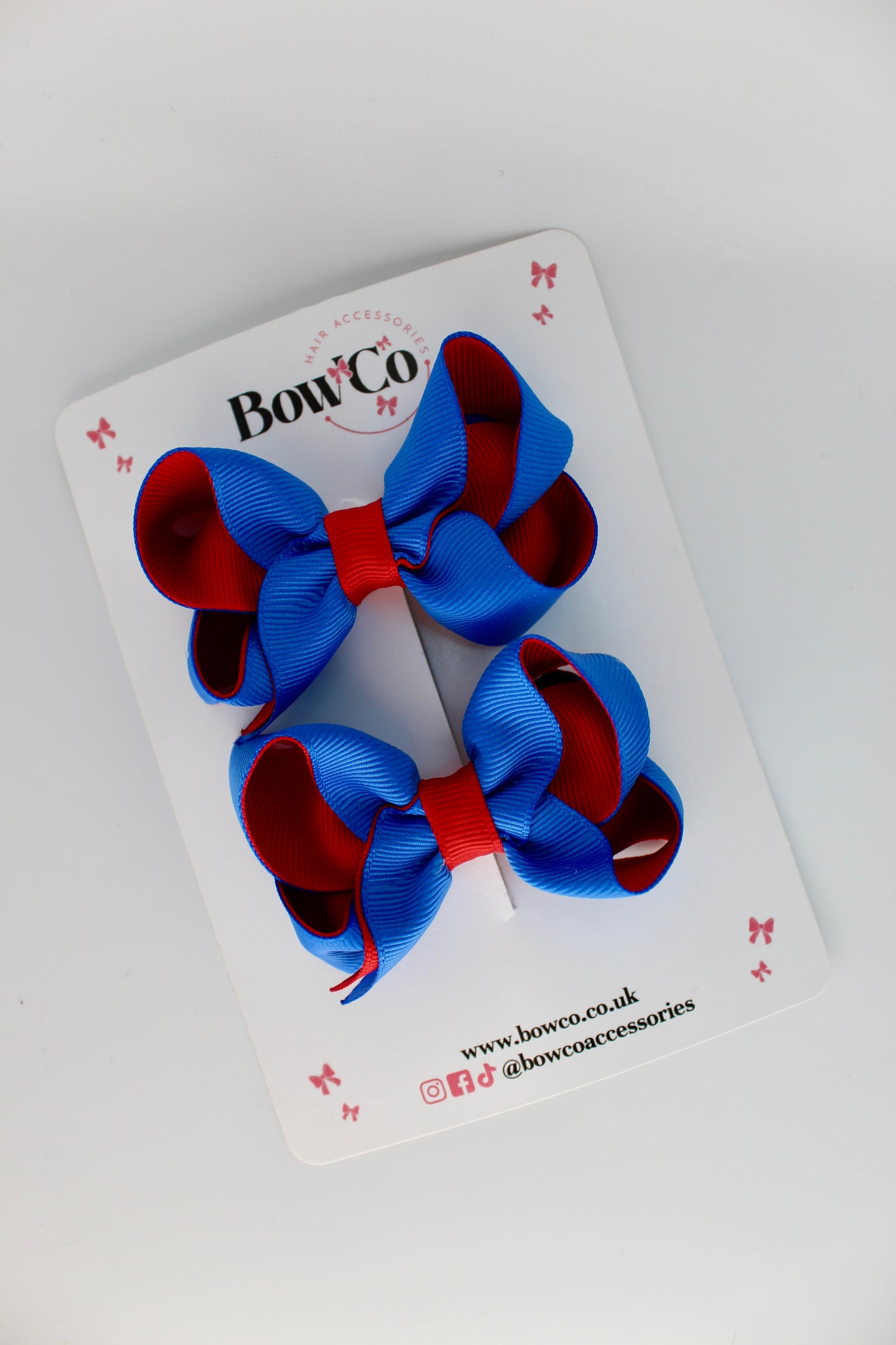 School Royal Blue and Red Loop Bow Set - Clip
