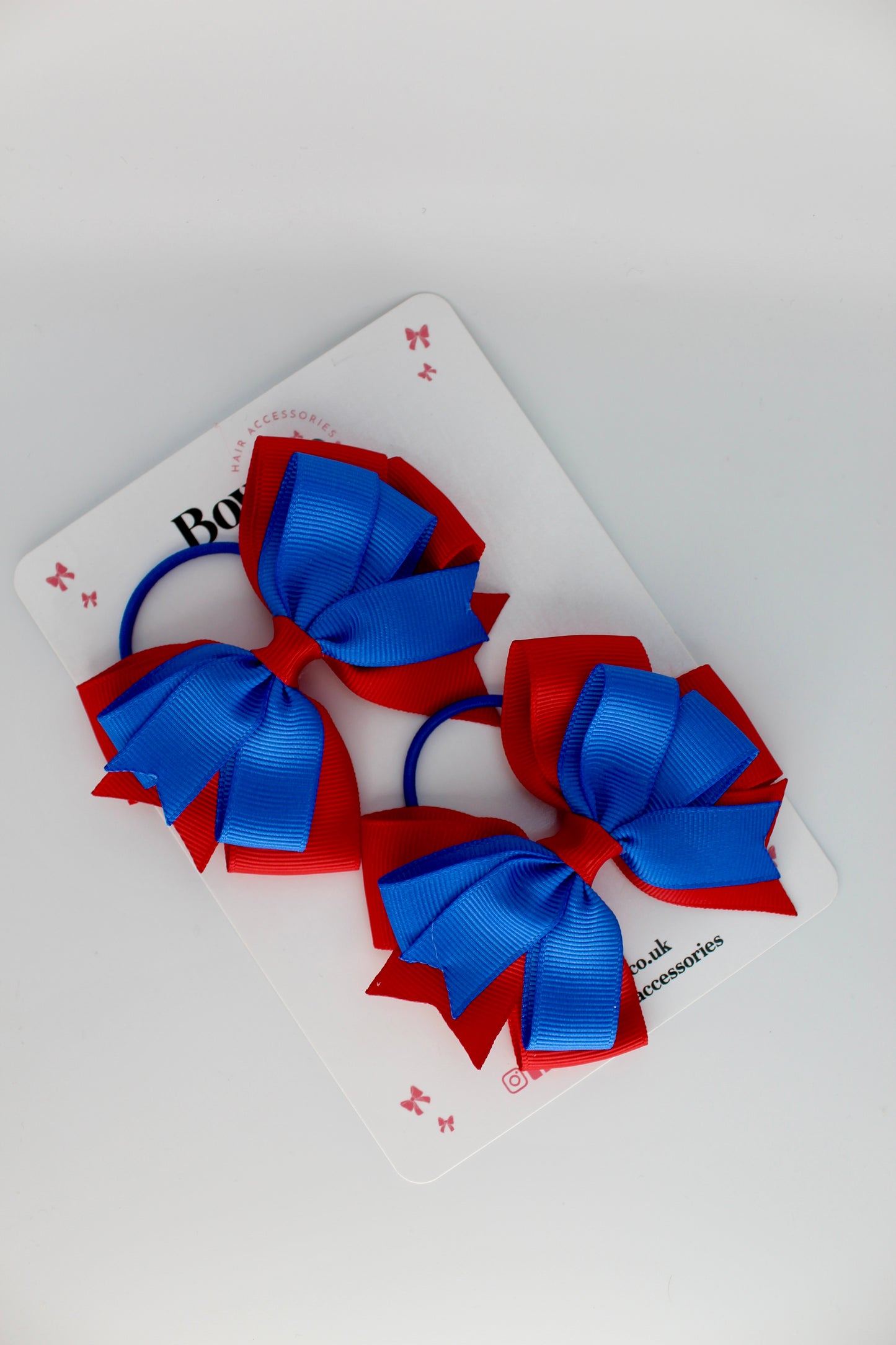 School Bows Royal Blue and Red - Double Tail Bow Set - Elastic