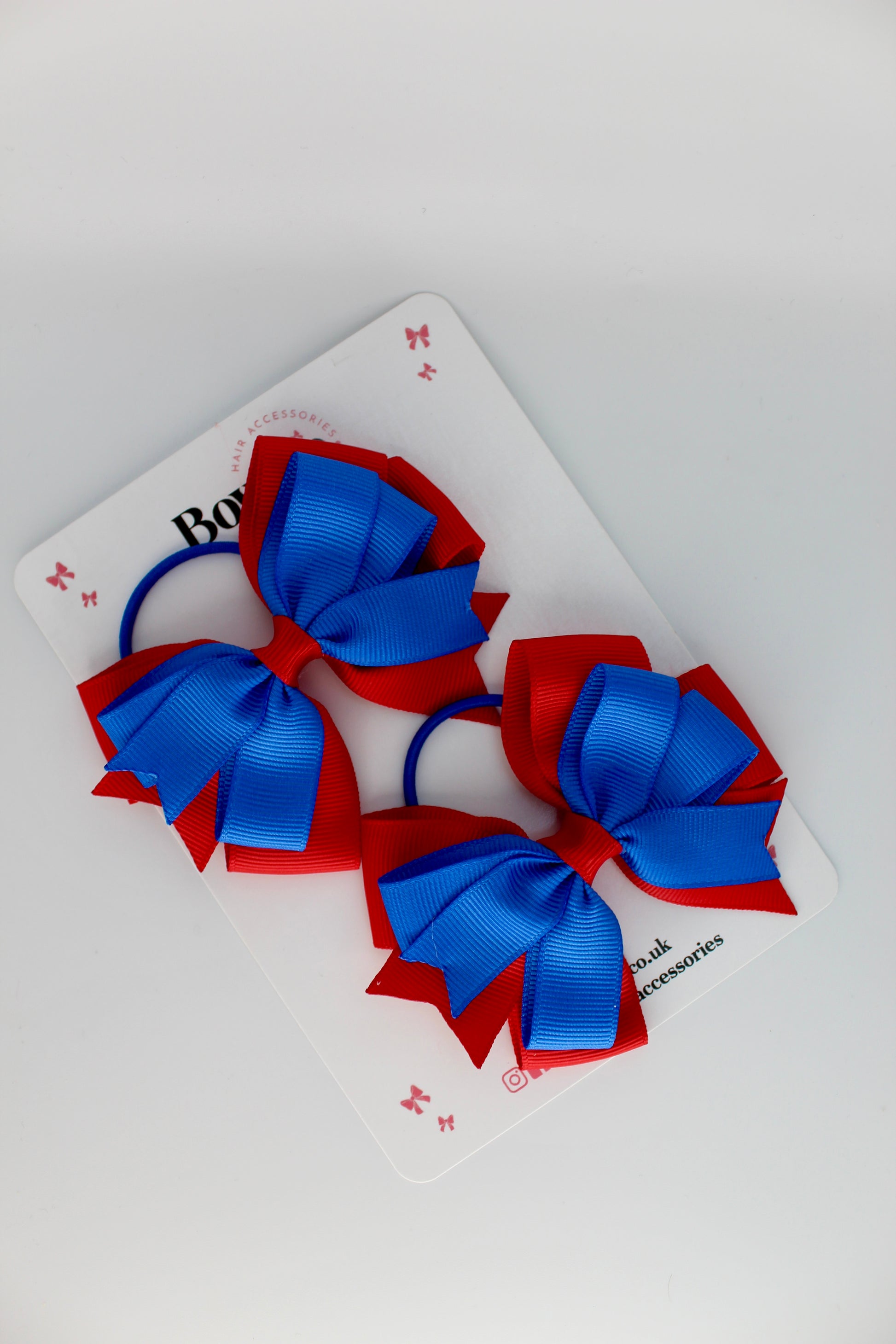 School Bows Royal Blue and Red - Double Tail Bow Set - Elastic