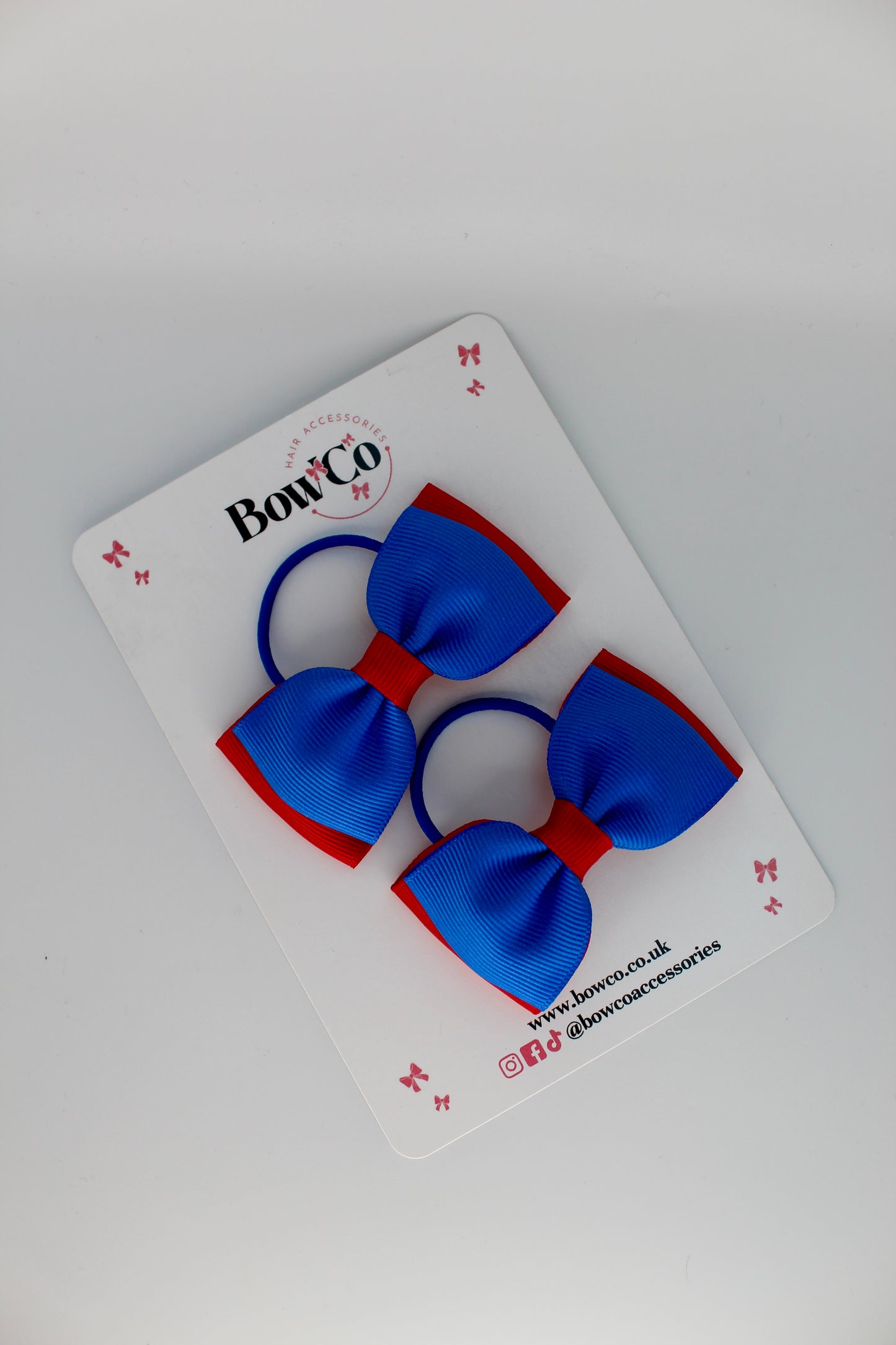 School Bows Royal Blue and Red - Double Lapel Bow Set - Elastic