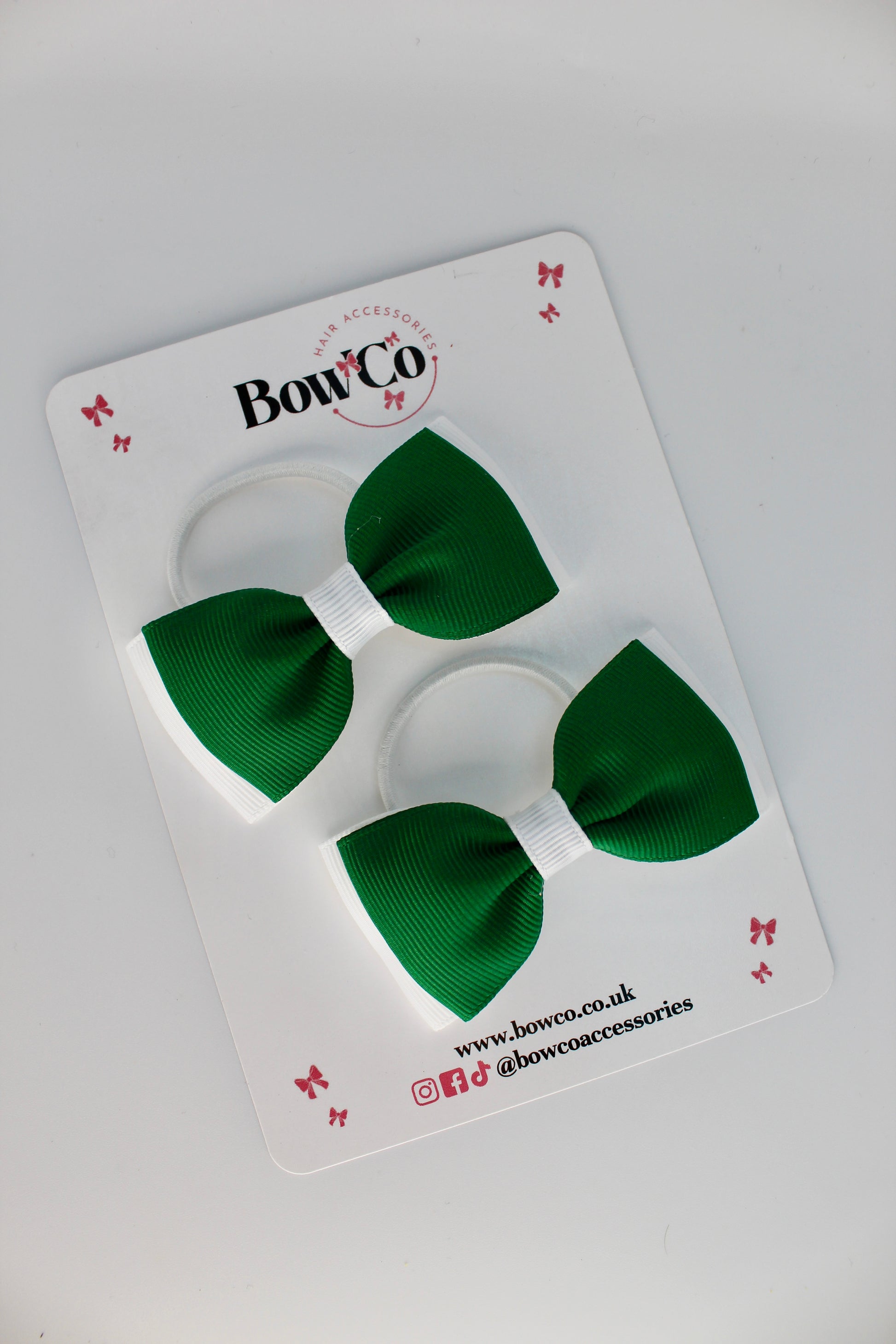 School Bows Forest Green and White - Double Lapel Bow Set - Elastic