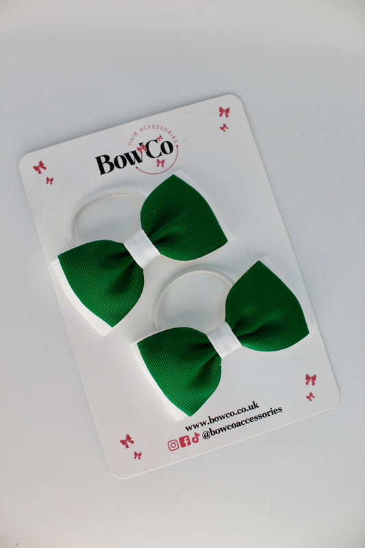 School Bows Forest Green and White - Double Lapel Bow Set - Elastic