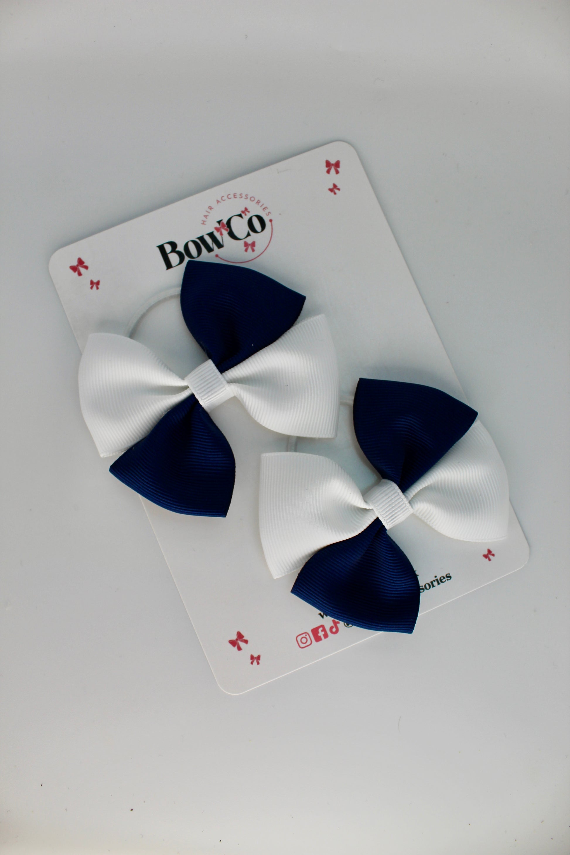 School Bows Navy Blue and White - Twist Bow Set - Elastic
