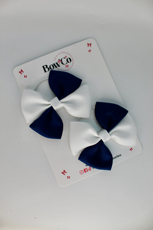 School Bows Navy Blue and White - Twist Bow Set - Elastic