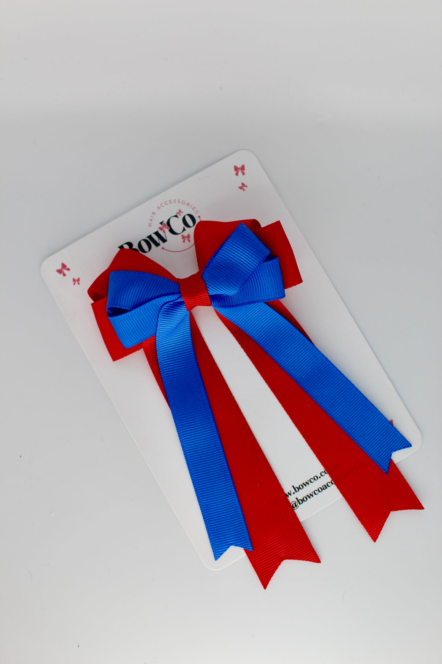 School Bow Royal Blue and Red - Double Bow Tail