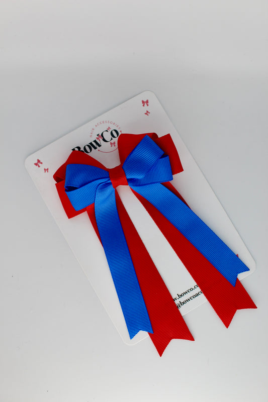 School Bow Royal Blue and Red - Double Bow Tail