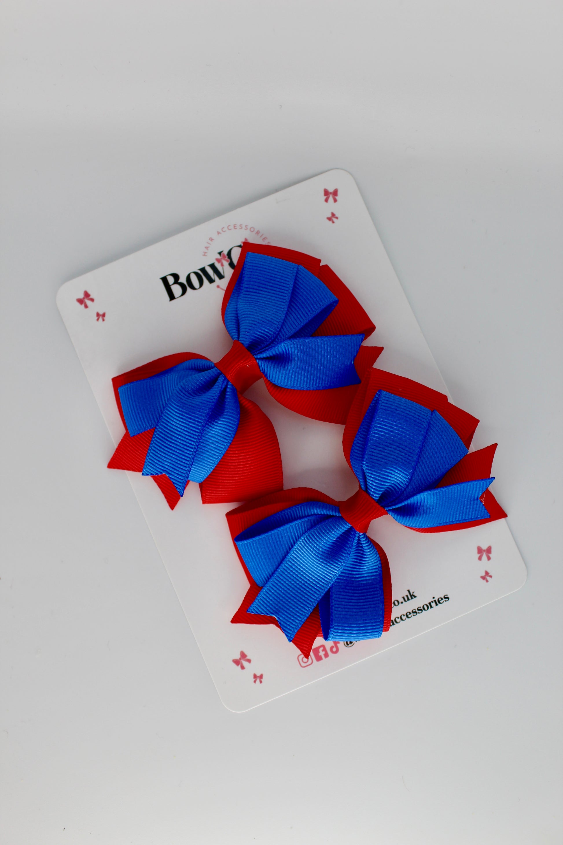 School Bows Royal Blue and Red - Double Tail Bow Set - Clip