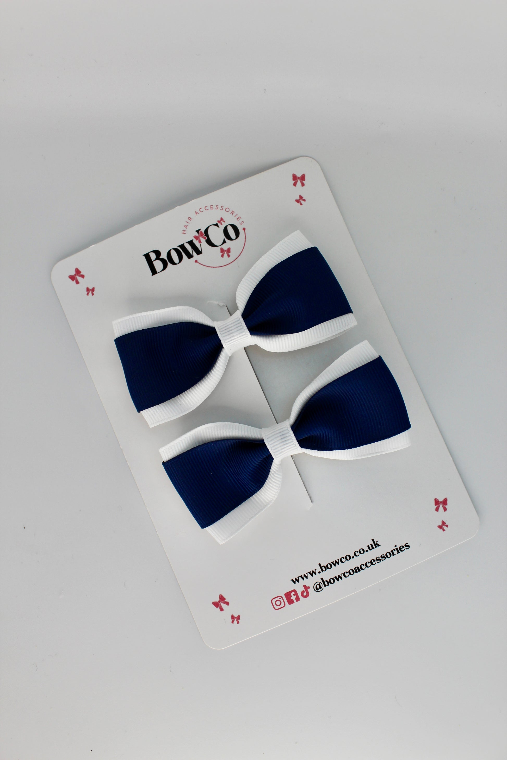 School Bows Navy Blue and White - Tuxedo Bow Set - Clip