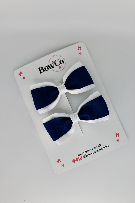 School Bows Navy Blue and White - Tuxedo Bow Set - Clip