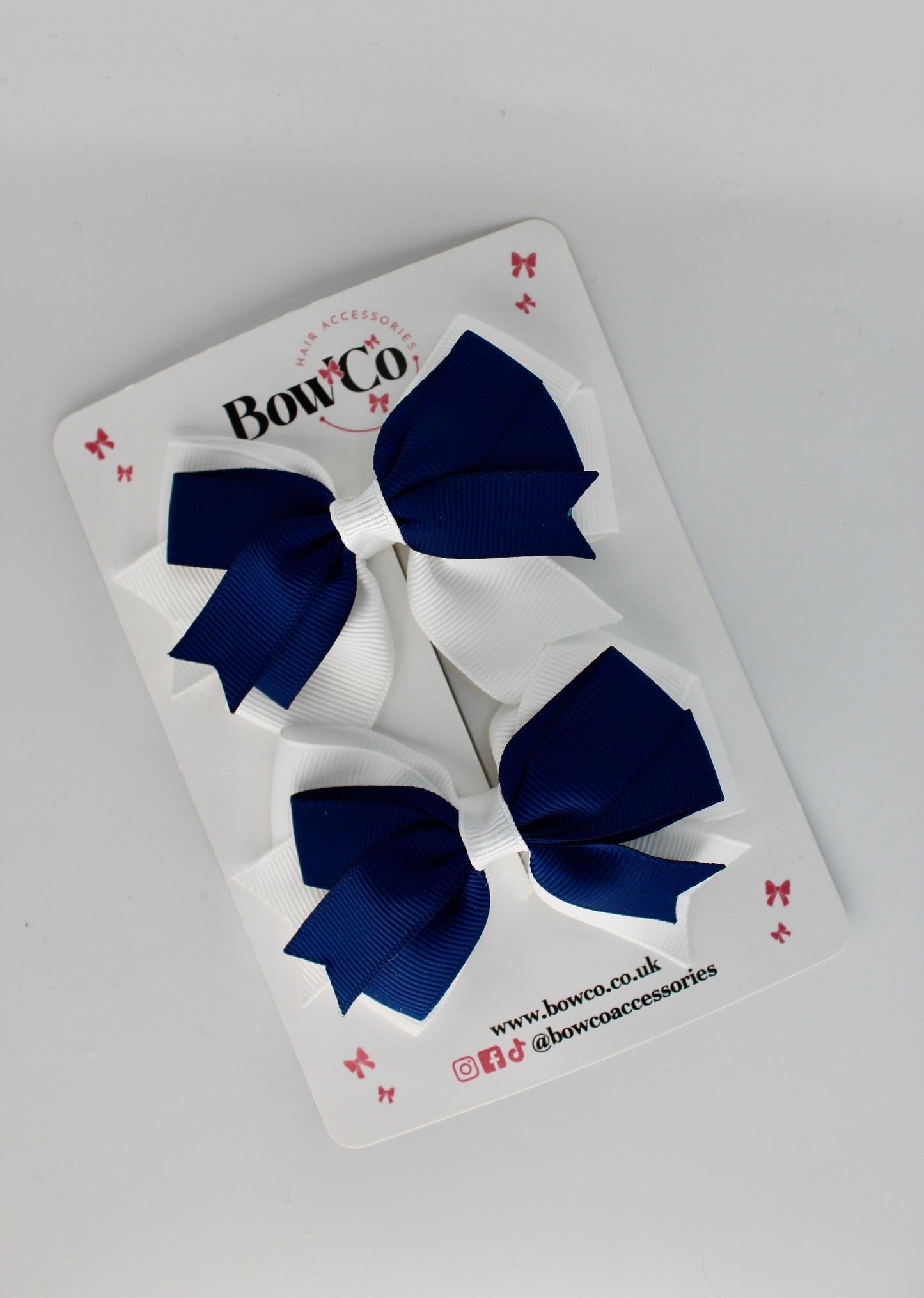 School Bows Navy Blue and White - Double Tail Bow Set - Clip