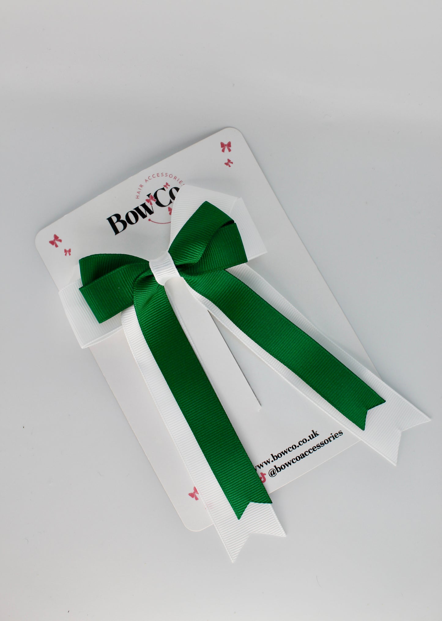 School Bow Forest Green and White - Double Bow Tail