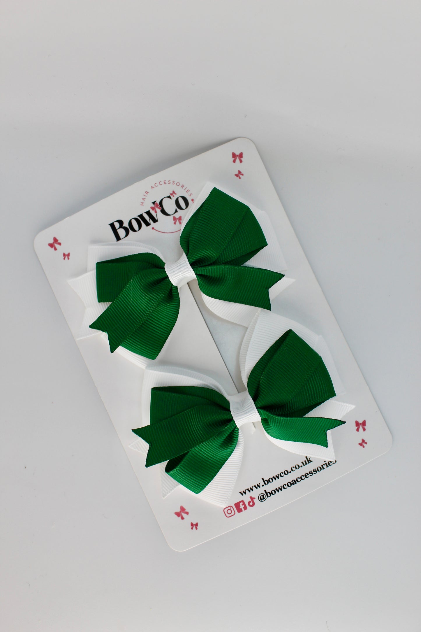 School Bows Forest Green and White - Double Tail Bow - Clip