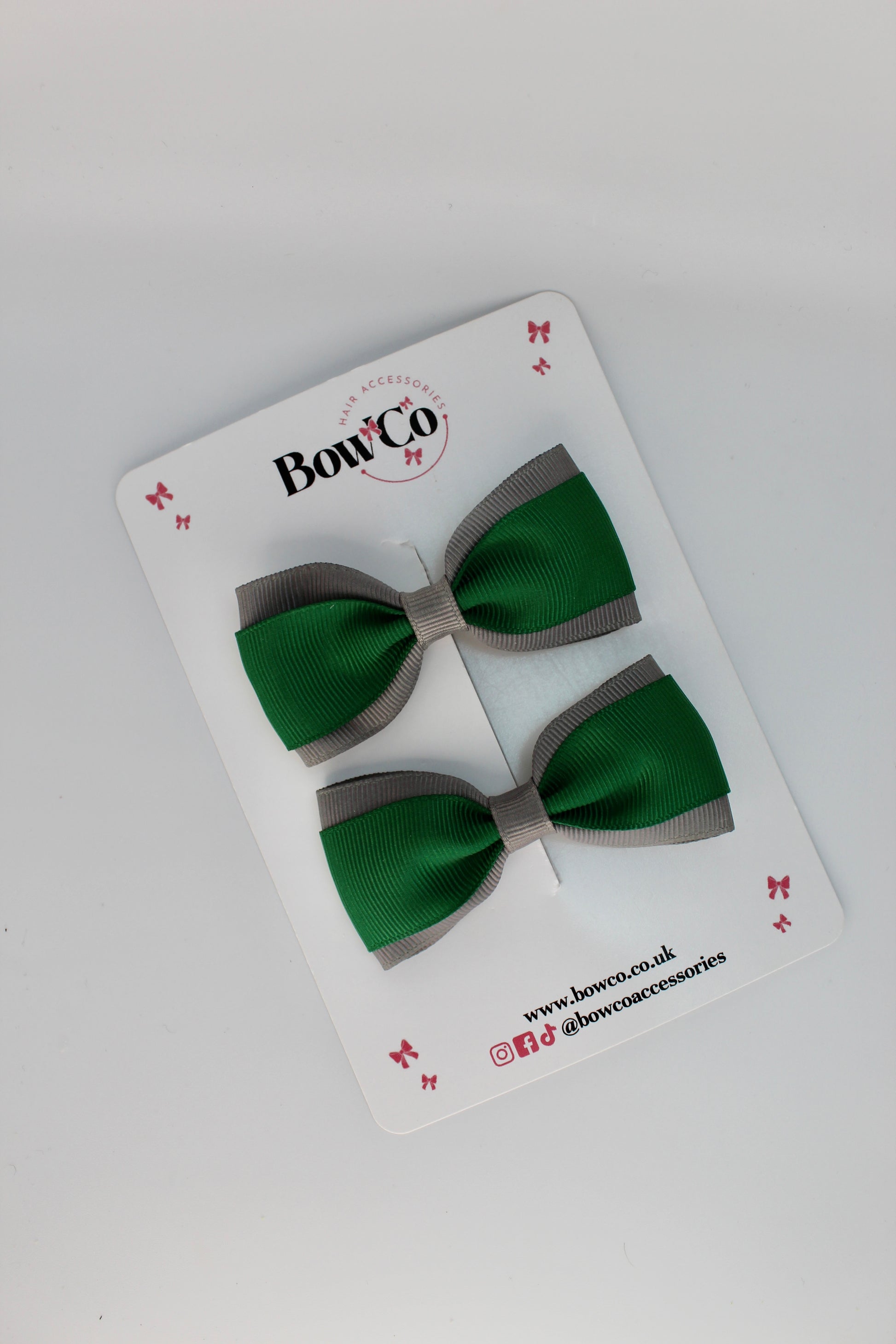 School Bows Forest Green and Grey - Tuxedo Bow - Clip