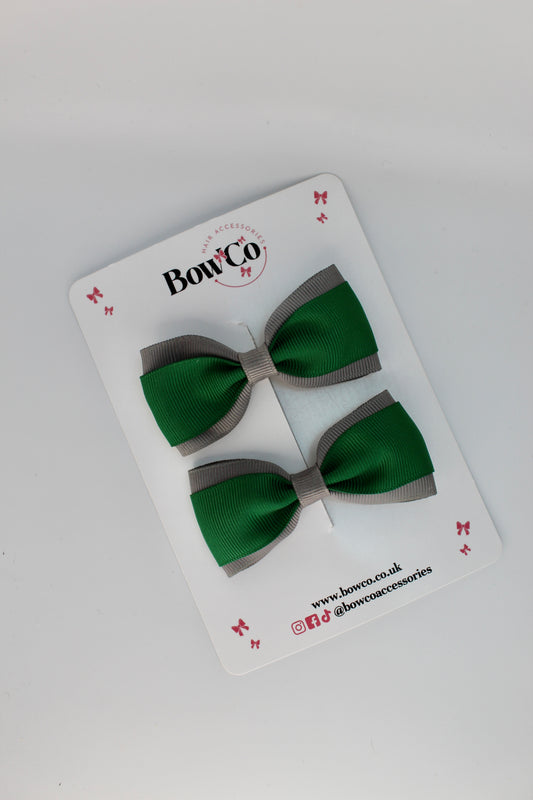 School Bows Forest Green and Grey - Tuxedo Bow - Clip