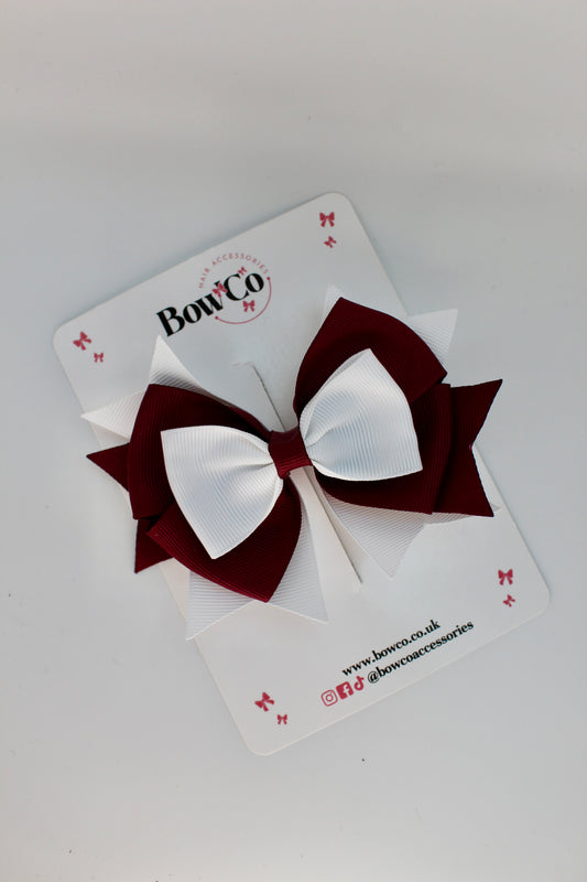 School Bow Burgundy and White Layer Bow - Clip