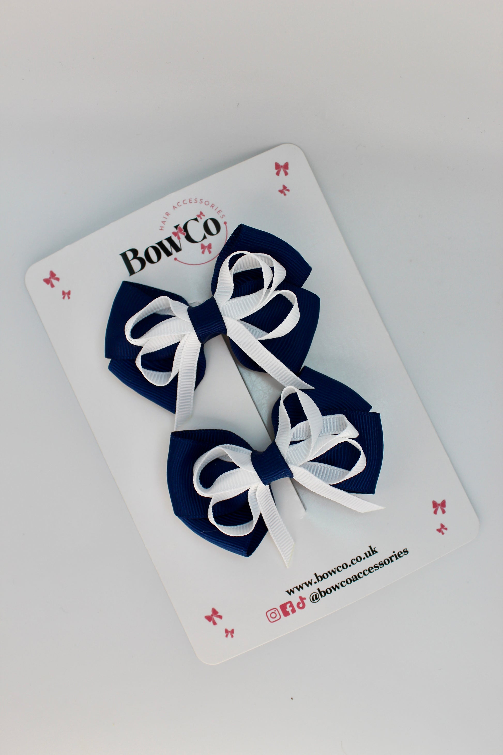 School Bows Navy Blue and White - Double Bow Set - Clip