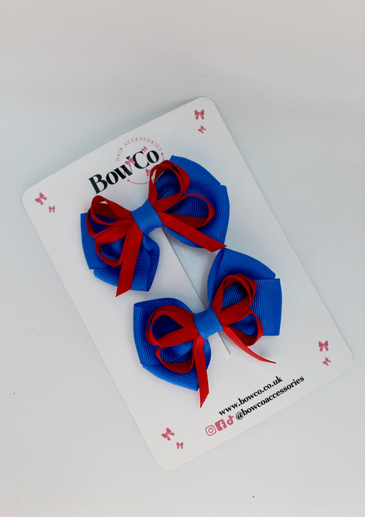 School Bows Royal Blue and Red - Double Bow Set - Clip