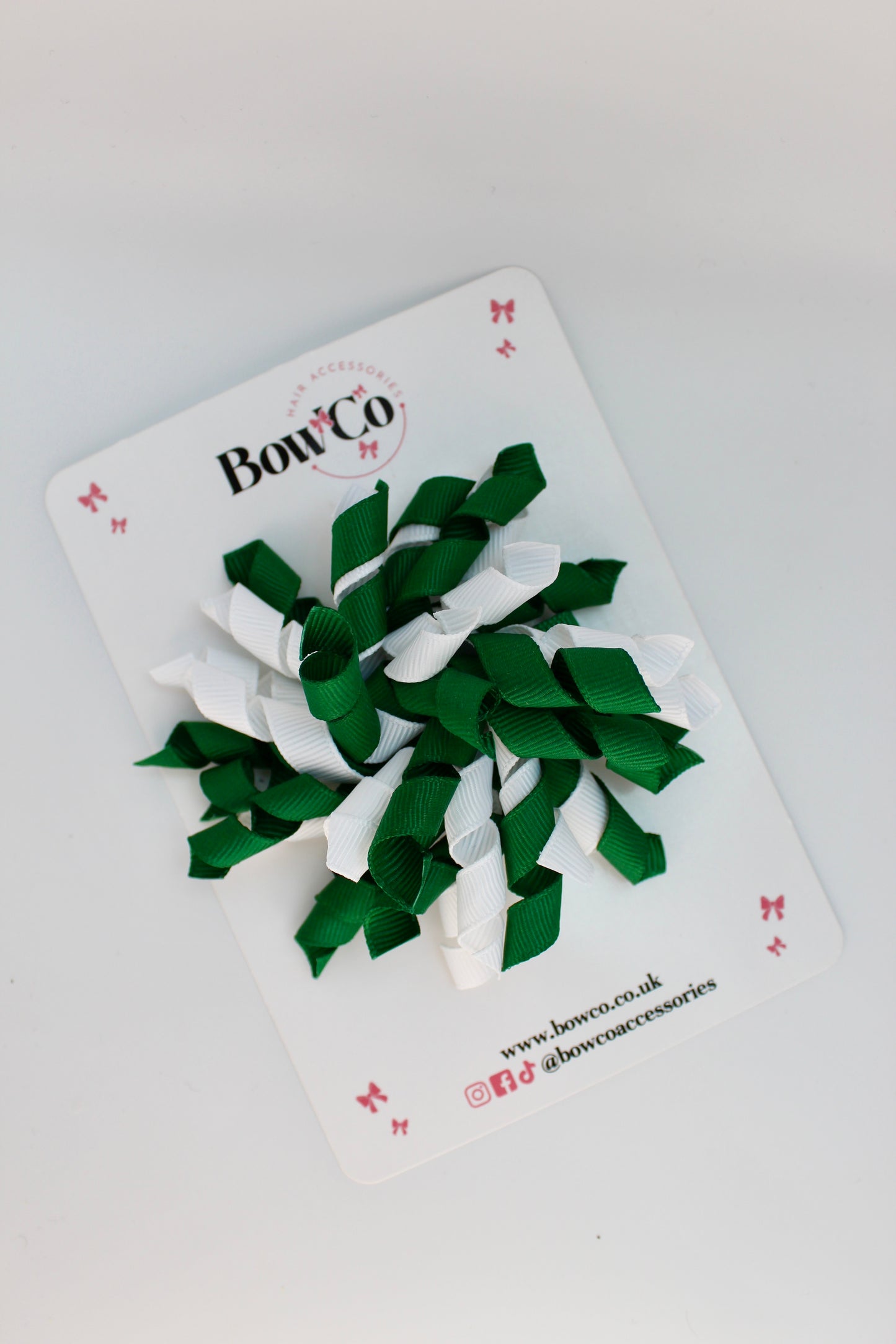 School Bow Forest Green and White - Corker Bow - Clip