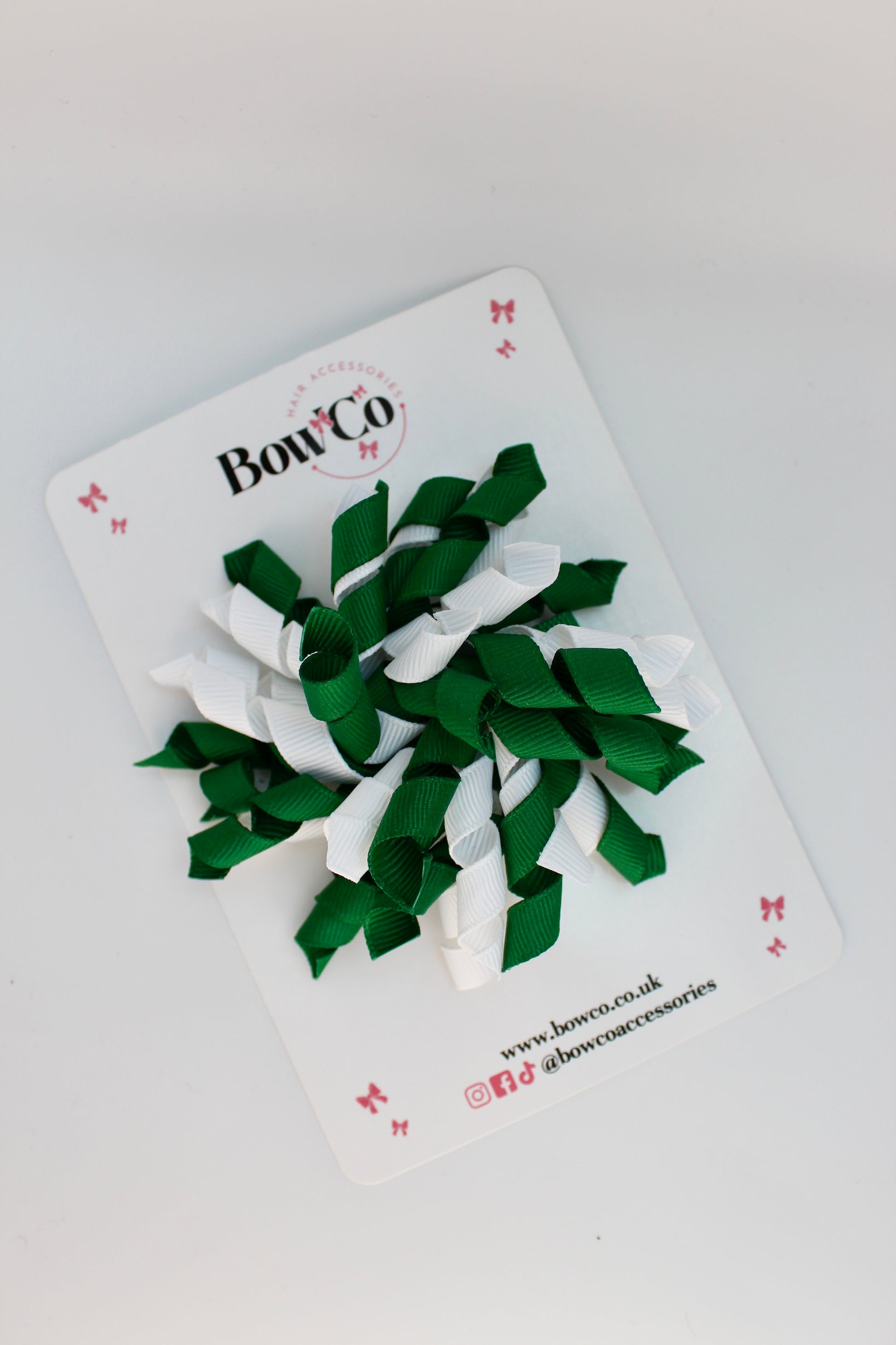 School Bow Forest Green and White - Corker Bow - Clip