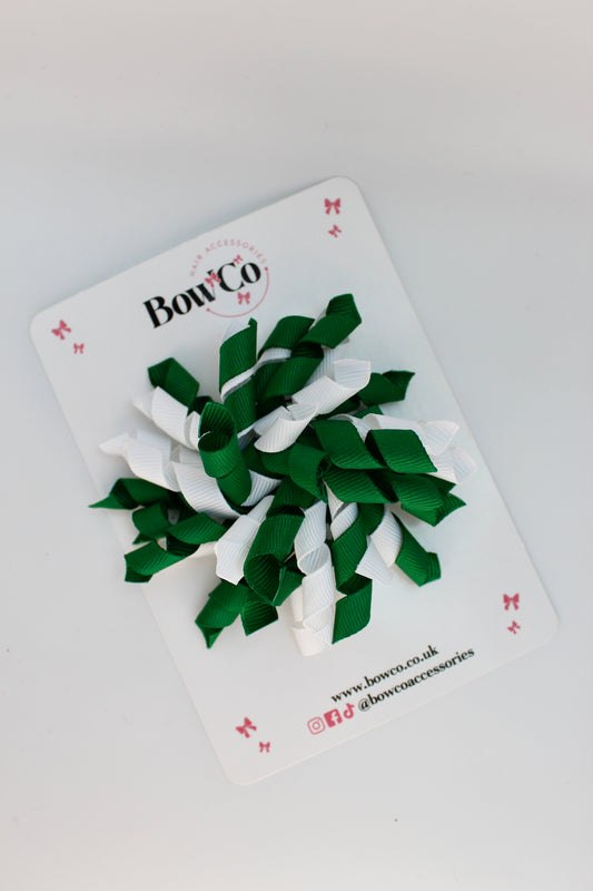 School Bow Forest Green and White - Corker Bow - Clip