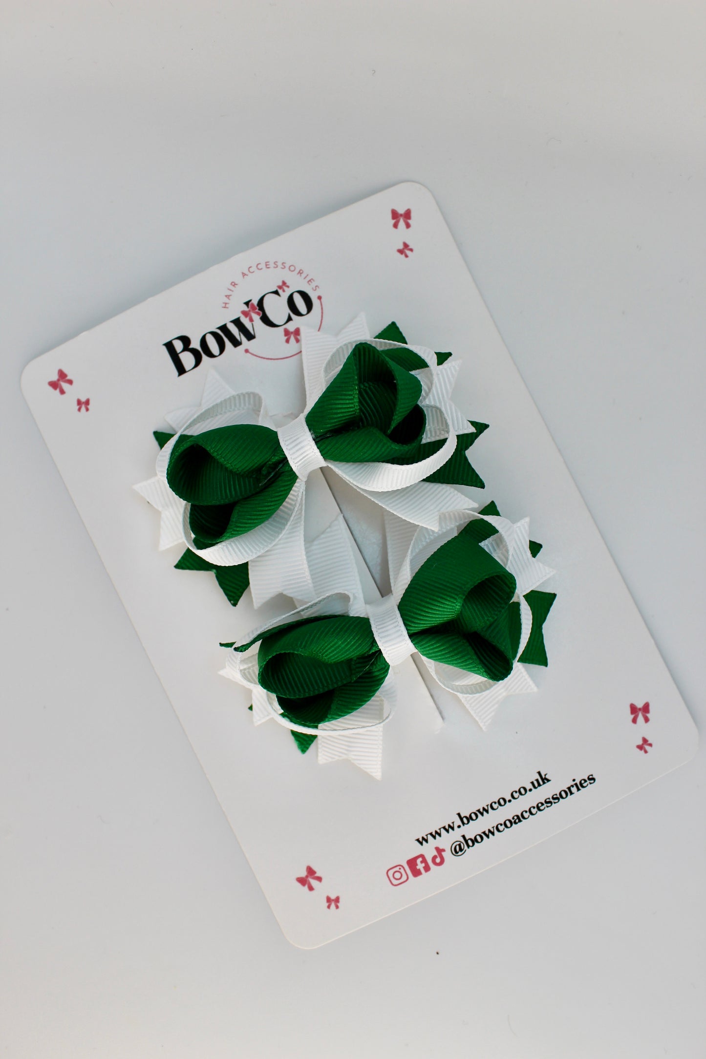 School Bows Forest Green and White - Loopy Stacked Bow Set