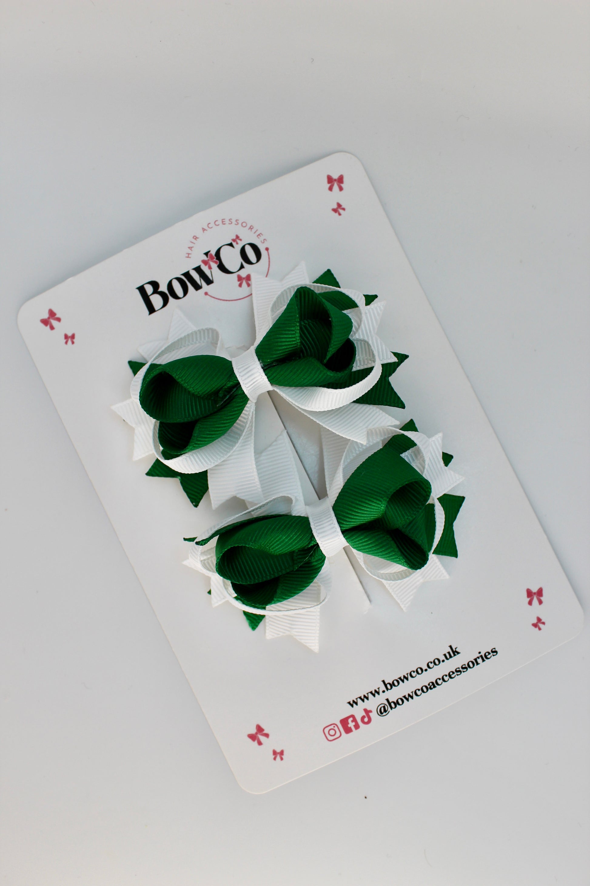 School Bows Forest Green and White - Loopy Stacked Bow Set