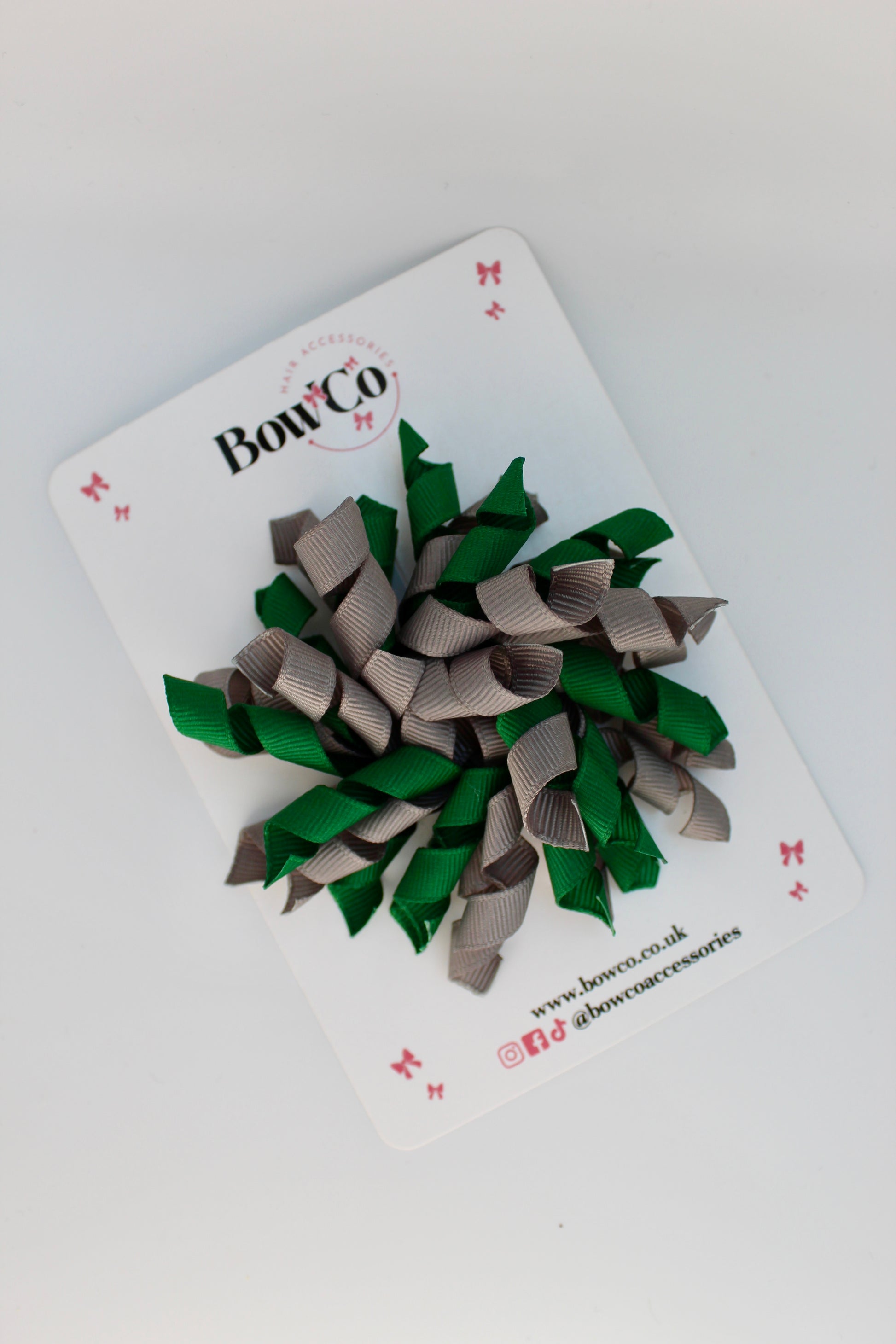 School Bow Forest Green and Grey - Corker Bow - Clip