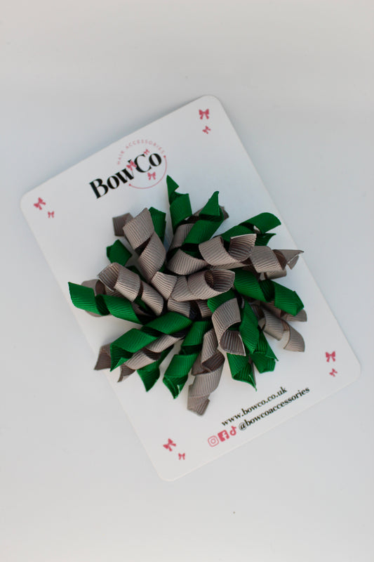 School Bow Forest Green and Grey - Corker Bow - Clip
