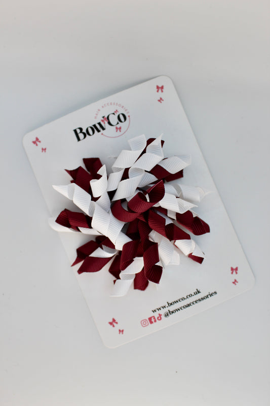 School Bow Burgundy and White - Corker Bow - Clip