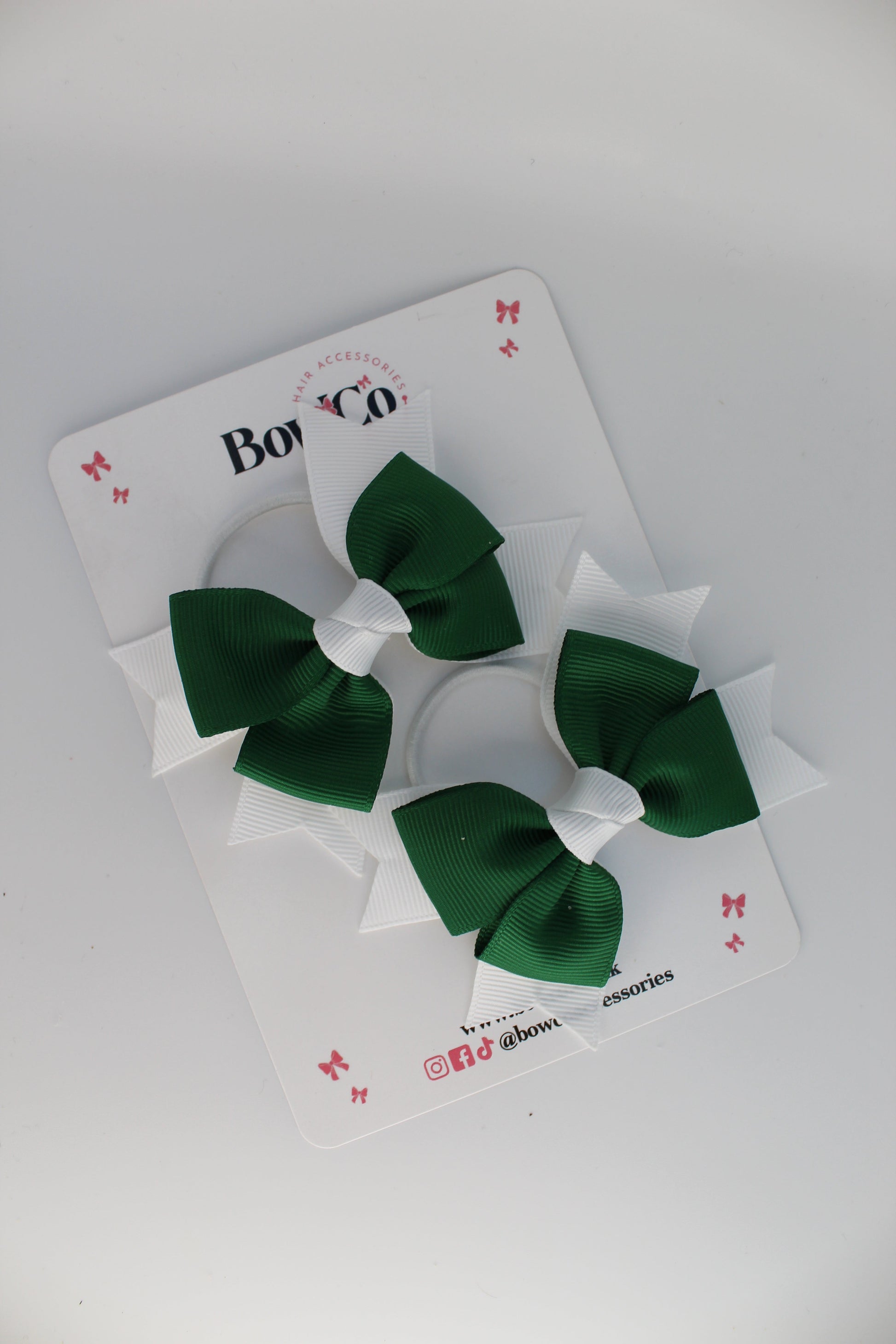 School Bows Green and White - Knot Bow Set - Elastic