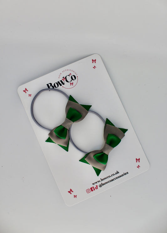 School Bows Forest Green and Grey - Butterfly Bow Set - Elastic