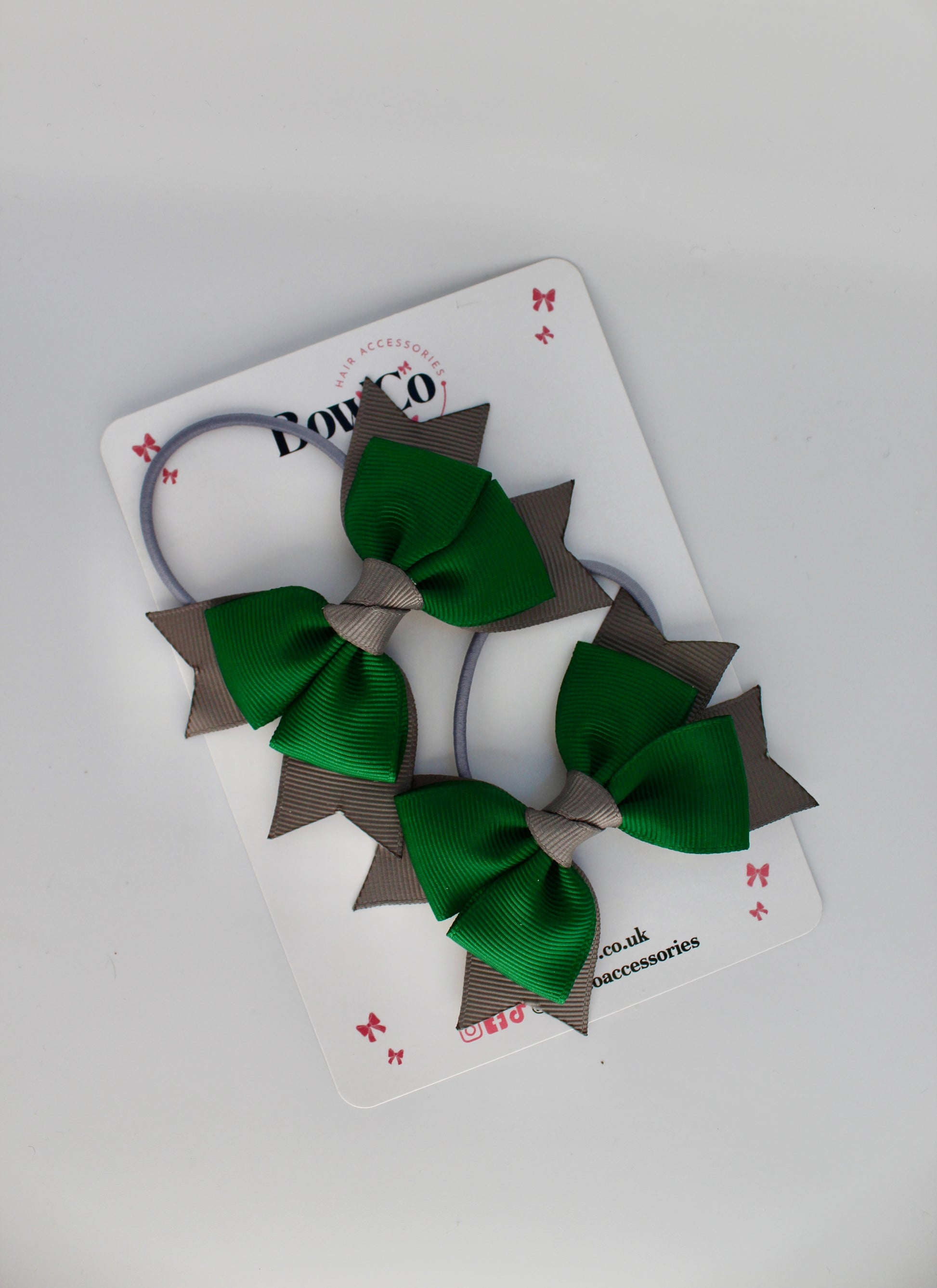 School Bows Green and Grey - Knot Bow Set - Elastic