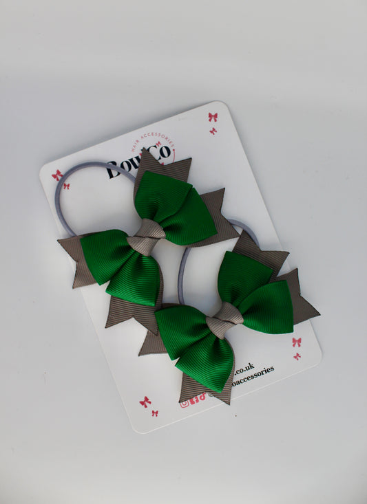 School Bows Green and Grey - Knot Bow Set - Elastic